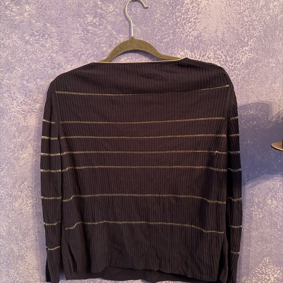 Blue and Silver Mesh Striped Long Sleeve Top - Picture 3 of 4
